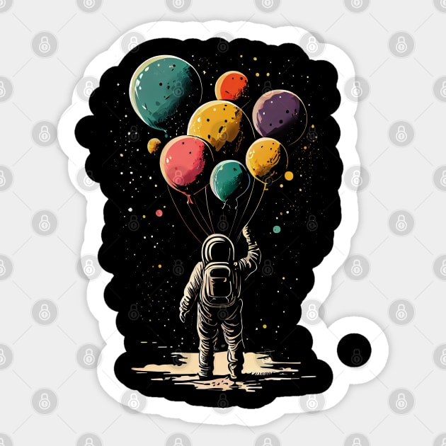 Astronaut Holding Planet Balloons Astrology Astronaut Suit Mars Space Travel Saturn Earth Stars Universe Astronomy Outer Space Neptune Balloons Venus Sticker by Evergreen Daily